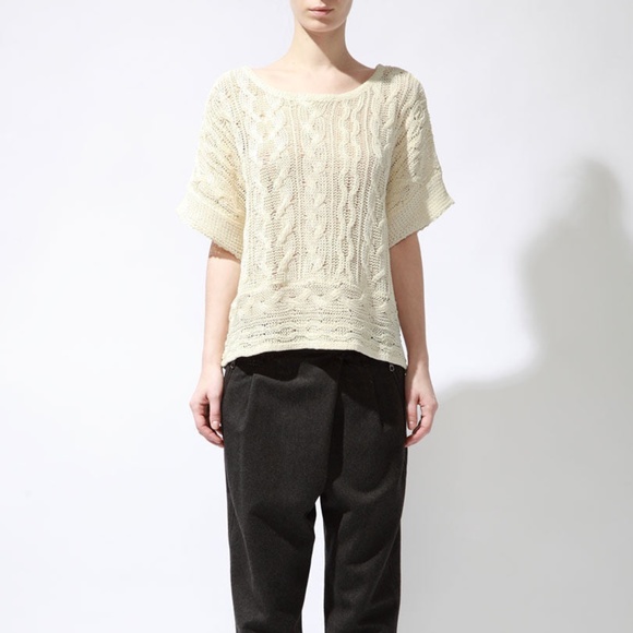 Rag & Bone Magee Cable Knit Linen Blend Sweater Short Sleeve Size: Small Ivory - Picture 7 of 9